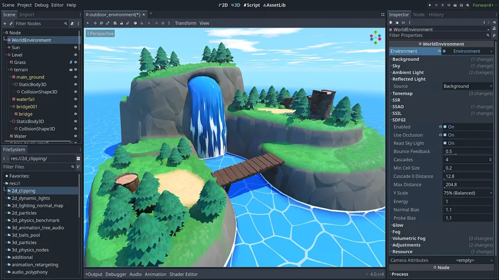A screenshot of a level being made in Godot.