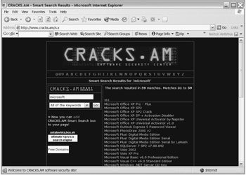 A warez cracks site screenshot.